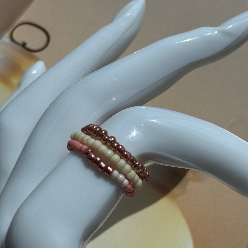 Stackable Pink and Brown Beaded Ring Set - Picture 5 of 6